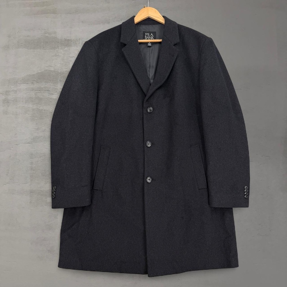 Jos. A.‎ Bank Overcoat Trench Black Wool Blend Car Coat 46 Regular
